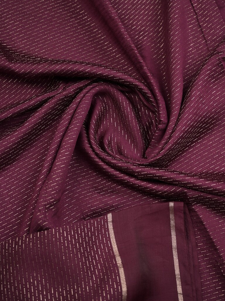 Dola silk fancy saree wine color allover zari weaves & small kaddi border with short pallu and running blouse