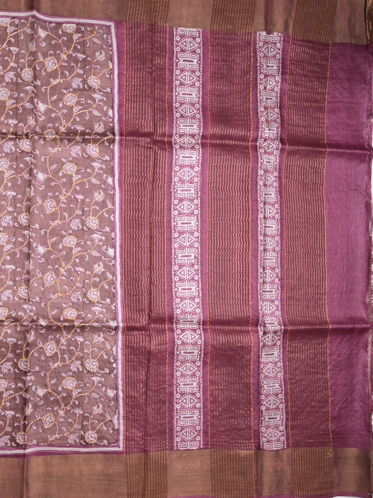 Pure tussar fancy saree light purple color allover prints & small kaddi border with contrast pallu and attached plain blouse