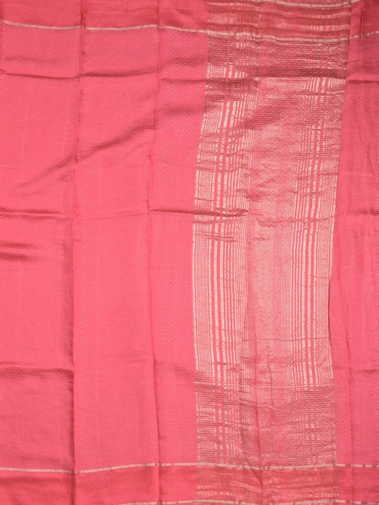 Dola silk fancy saree rose pink color allover zari weaves & small kaddi border with short pallu and running blouse