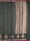 Chanderi fancy saree dark grey color allover zari motifs & small zari border with zari pallu and brocade blouse