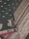 Chanderi fancy saree dark grey color allover zari motifs & small zari border with zari pallu and brocade blouse