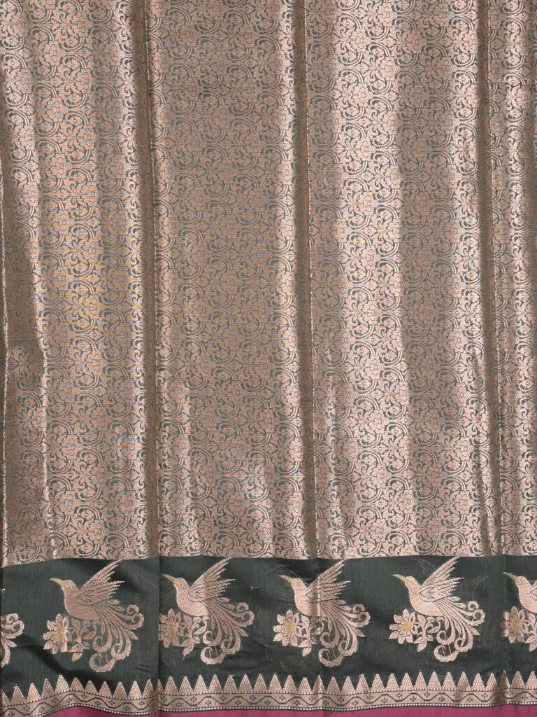 Chanderi fancy saree dark grey color allover zari motifs & small zari border with zari pallu and brocade blouse