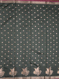 Chanderi fancy saree dark grey color allover zari motifs & small zari border with zari pallu and brocade blouse