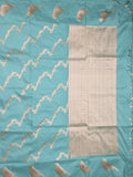 Banaras fancy saree sky blue color allover zari weaves & zari border with short pallu and plain blouse