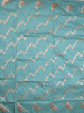 Banaras fancy saree sky blue color allover zari weaves & zari border with short pallu and plain blouse