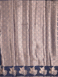 Chanderi fancy saree navy blue color allover zari motifs & small zari border with zari pallu and brocade blouse