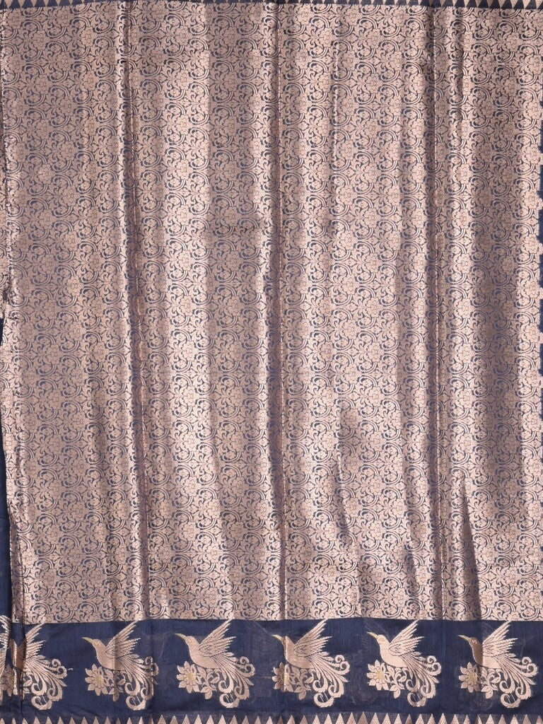 Chanderi fancy saree navy blue color allover zari motifs & small zari border with zari pallu and brocade blouse