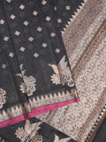 Chanderi fancy saree black color allover zari motifs & small zari border with zari pallu and brocade blouse