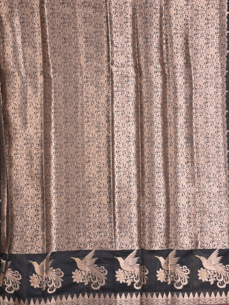 Chanderi fancy saree black color allover zari motifs & small zari border with zari pallu and brocade blouse