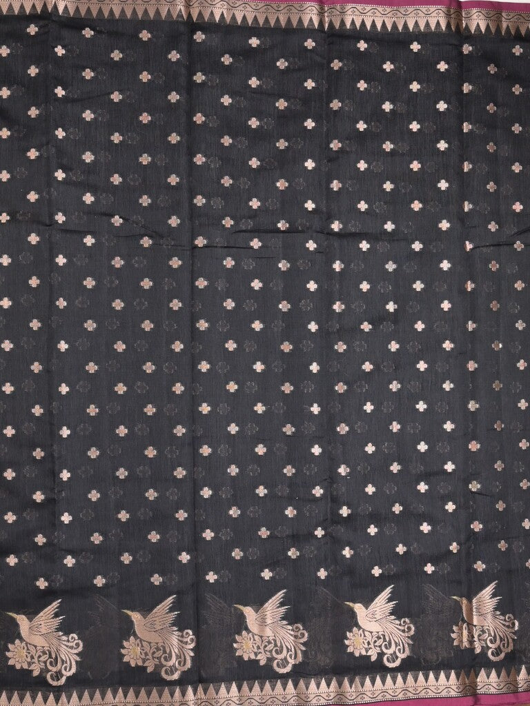 Chanderi fancy saree black color allover zari motifs & small zari border with zari pallu and brocade blouse