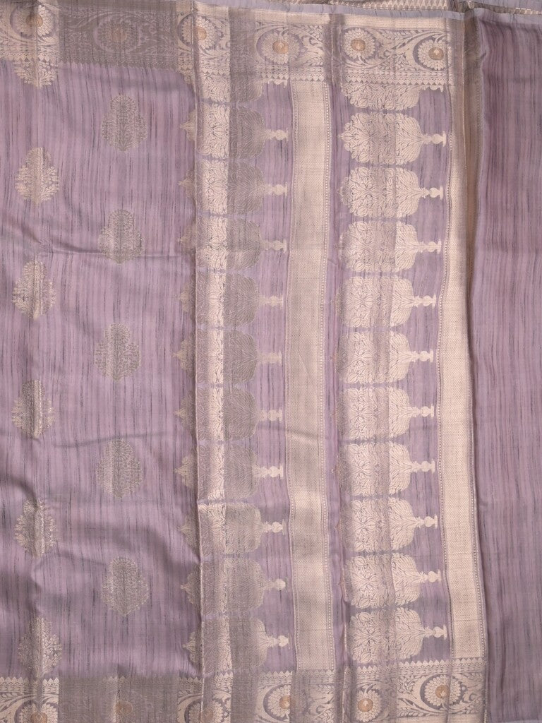 Chanderi jute fancy saree light purple color allover zari weaves & zari border with short pallu and brocade blouse