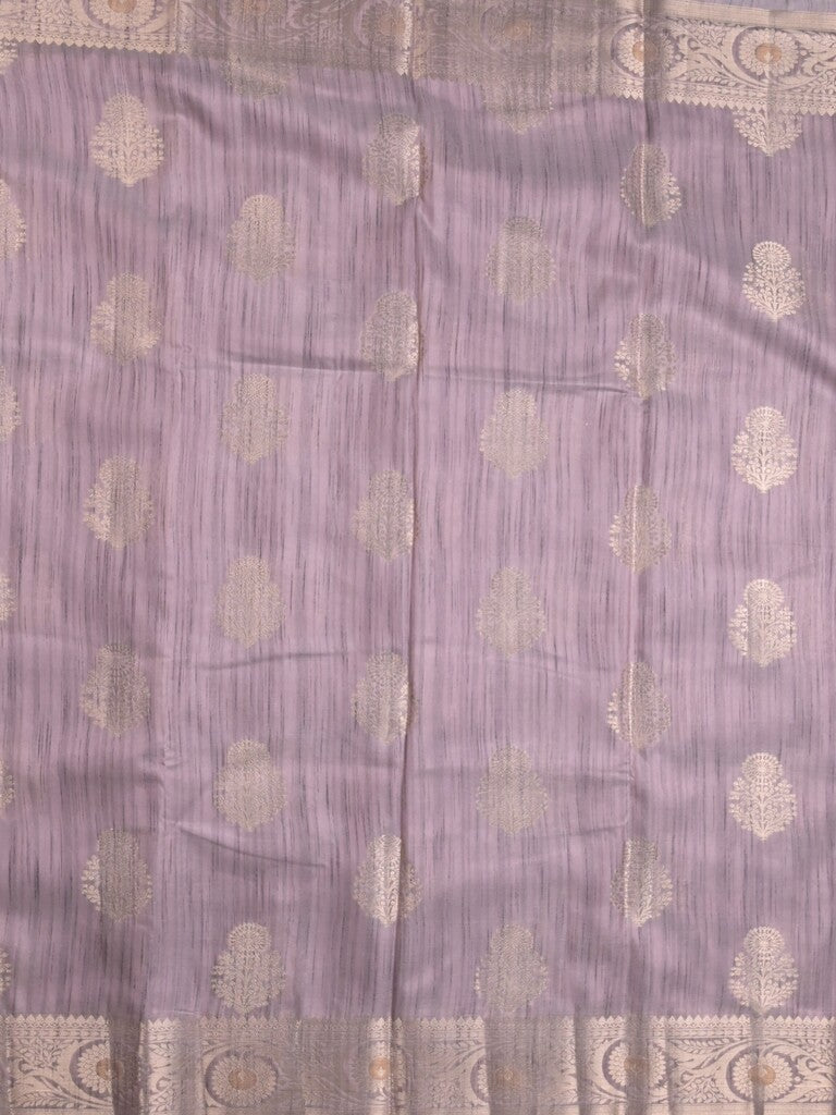 Chanderi jute fancy saree light purple color allover zari weaves & zari border with short pallu and brocade blouse