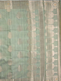 Chanderi jute fancy saree light pista green color allover zari weaves & zari border with short pallu and brocade blouse