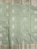 Chanderi jute fancy saree light pista green color allover zari weaves & zari border with short pallu and brocade blouse