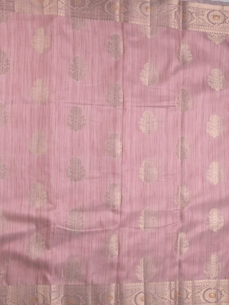 Chanderi jute fancy saree light pink color allover zari weaves & zari border with short pallu and brocade blouse