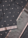 Chanderi fancy saree black color allover zari motifs & small zari border with zari pallu and plain blouse