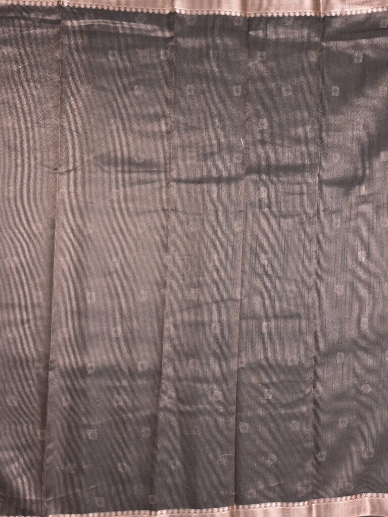 Chanderi fancy saree black color allover zari motifs & small zari border with zari pallu and plain blouse