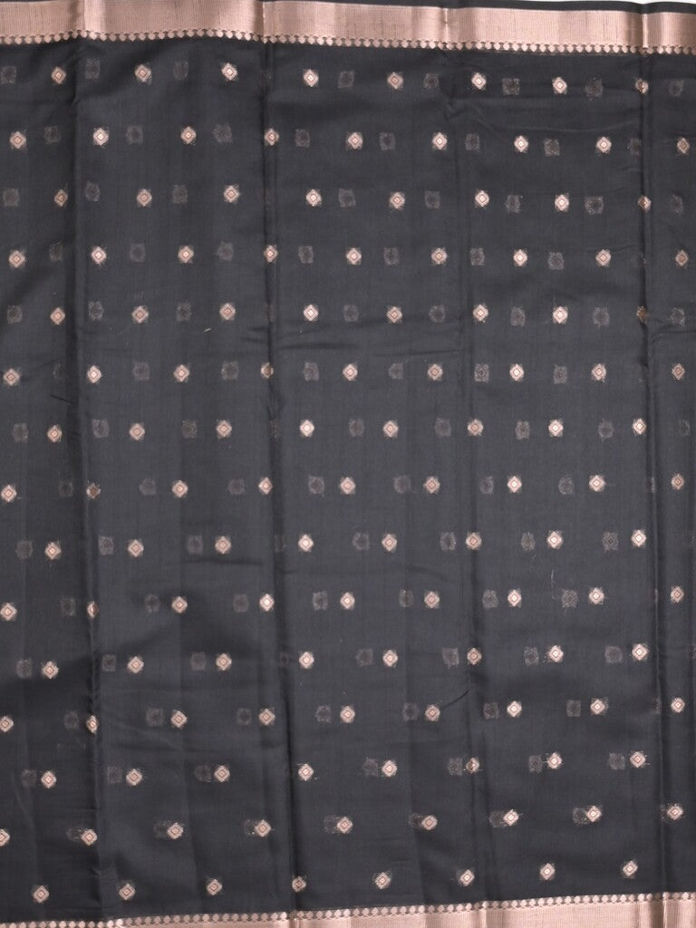 Chanderi fancy saree black color allover zari motifs & small zari border with zari pallu and plain blouse