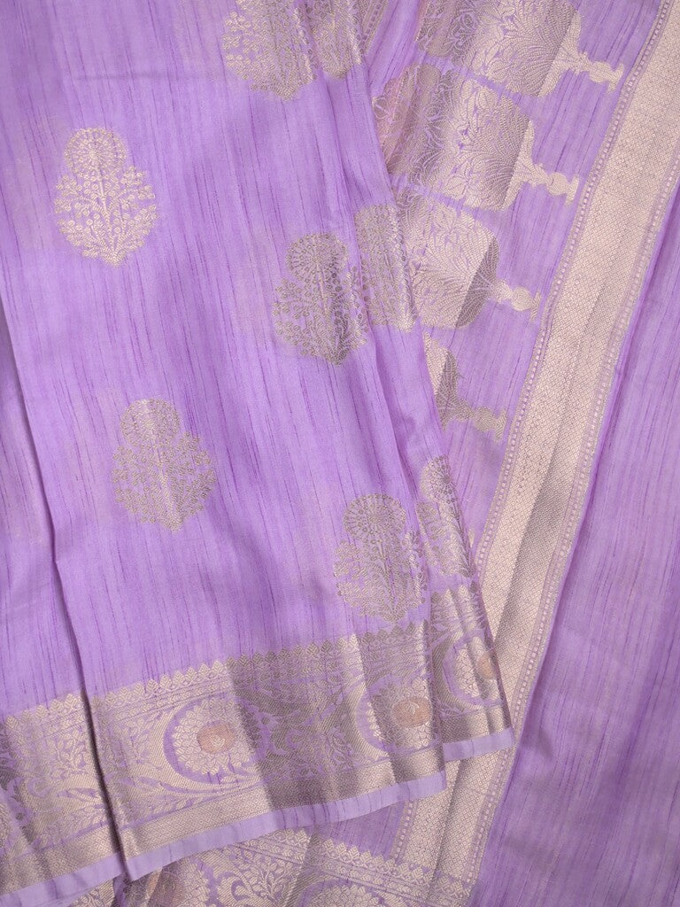 Chanderi jute fancy saree lavender color allover zari weaves & zari border with short pallu and brocade blouse