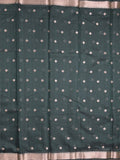 Chanderi fancy saree dark green color allover zari motifs & small zari border with zari pallu and plain blouse