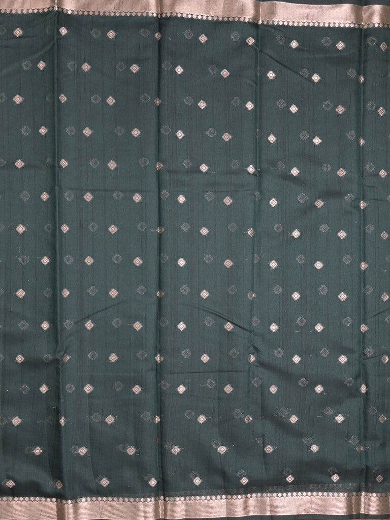 Chanderi fancy saree dark green color allover zari motifs & small zari border with zari pallu and plain blouse