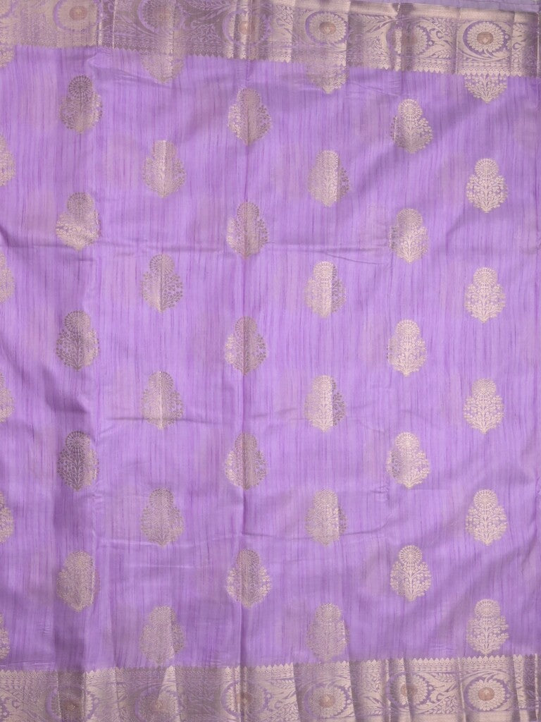 Chanderi jute fancy saree lavender color allover zari weaves & zari border with short pallu and brocade blouse