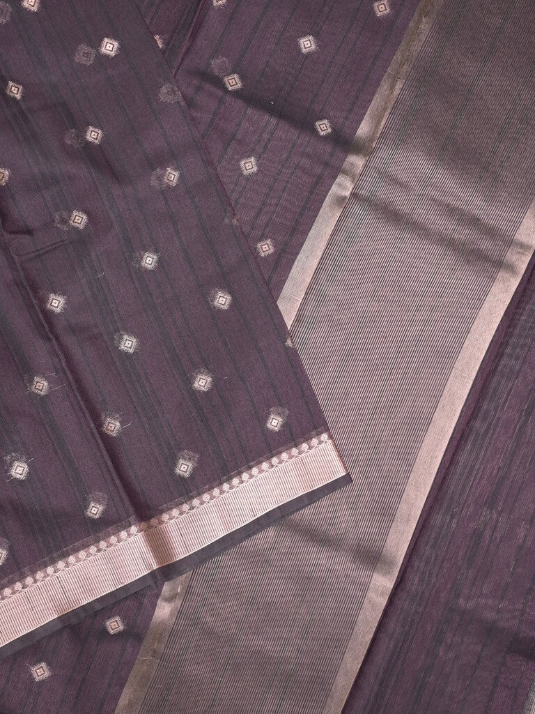 Chanderi fancy saree dark brown color allover zari motifs & small zari border with zari pallu and plain blouse