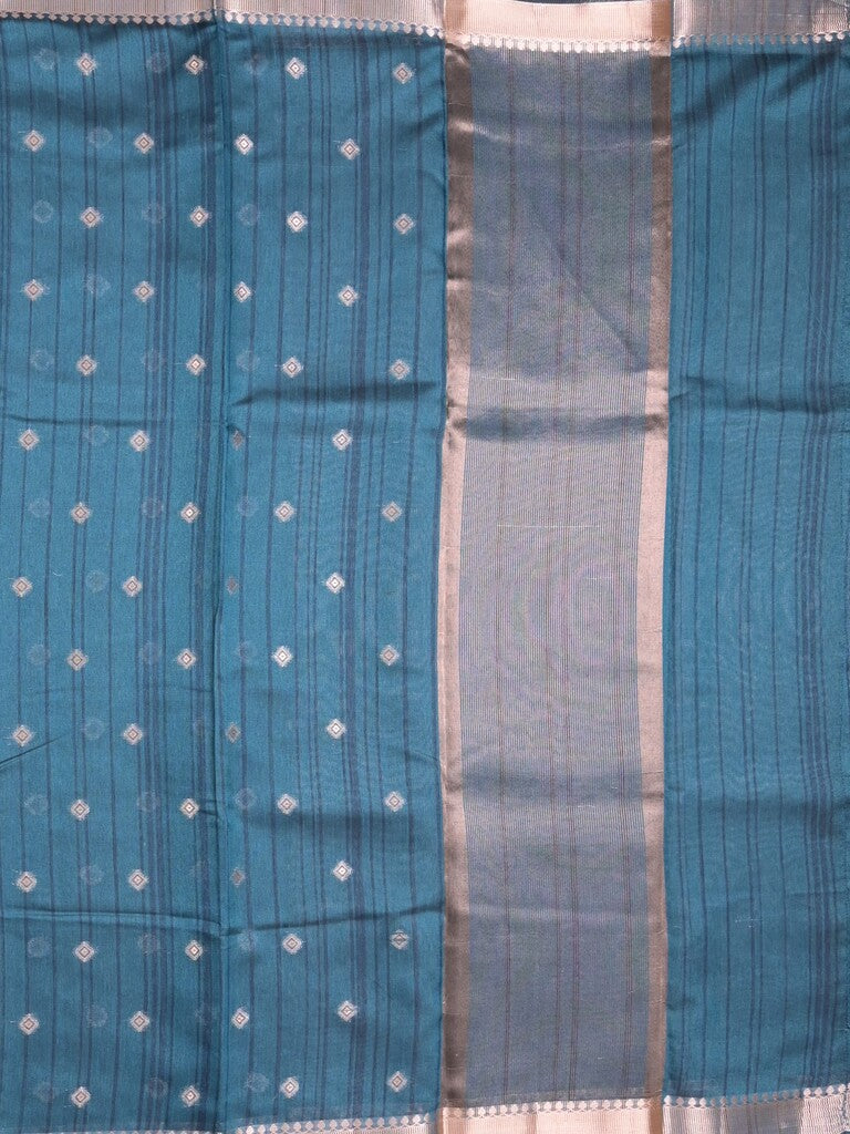 Chanderi fancy saree peacock blue color allover zari motifs & small zari border with zari pallu and plain blouse