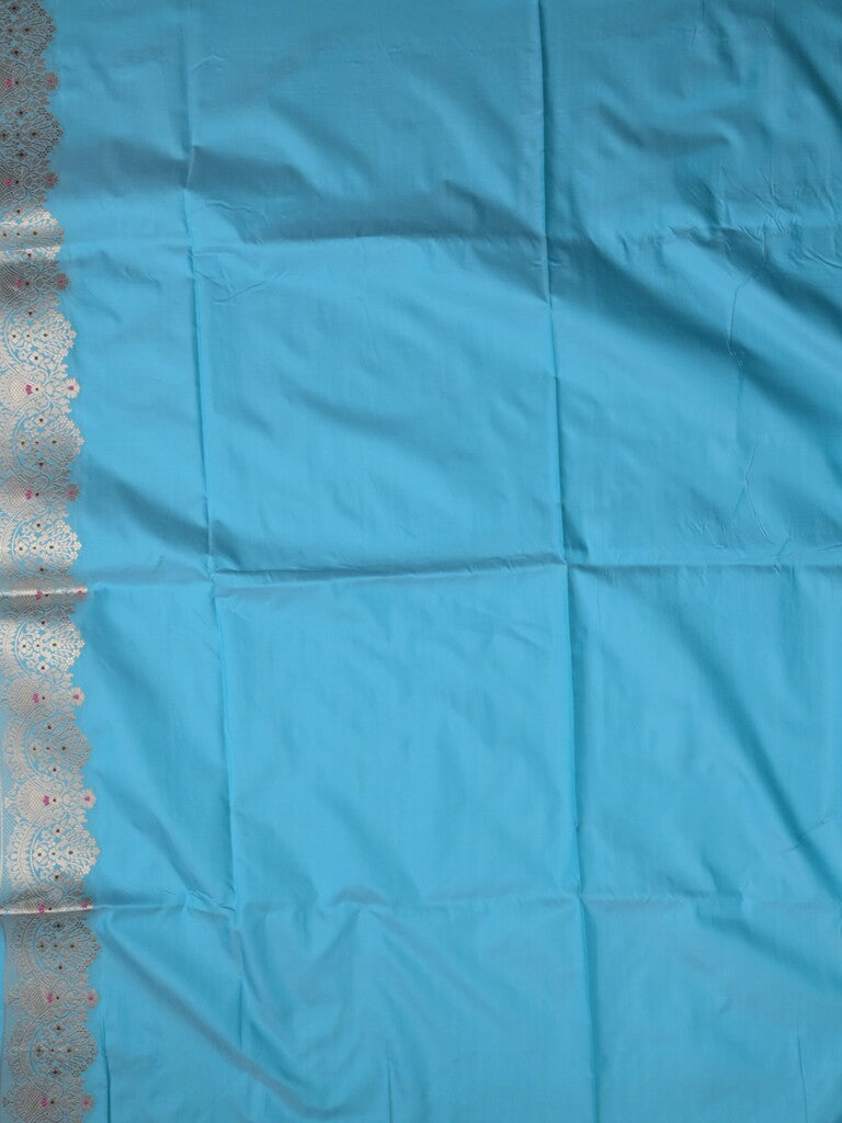 Banaras fancy saree sky blue color allover zari weaves & zari border with rich pallu and plain blouse