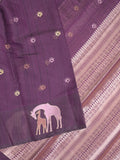 Jute fancy saree purple color allover embroidery motifs & small zari border with brocade pallu and brocade blouse