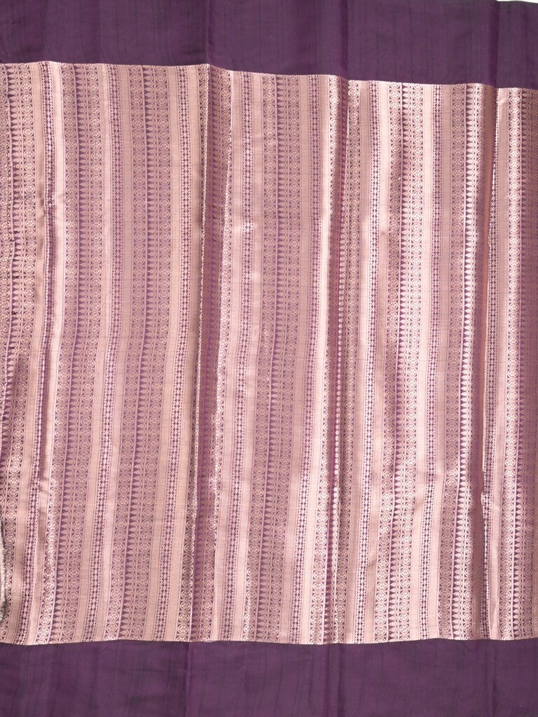 Jute fancy saree purple color allover embroidery motifs & small zari border with brocade pallu and brocade blouse