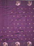 Jute fancy saree purple color allover embroidery motifs & small zari border with brocade pallu and brocade blouse