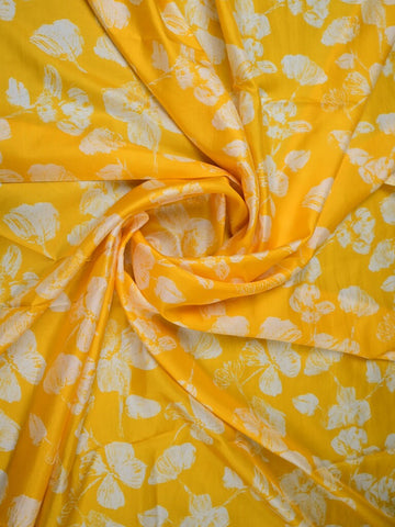 Mulberry silk fabric white and yellow color with allover floral prints