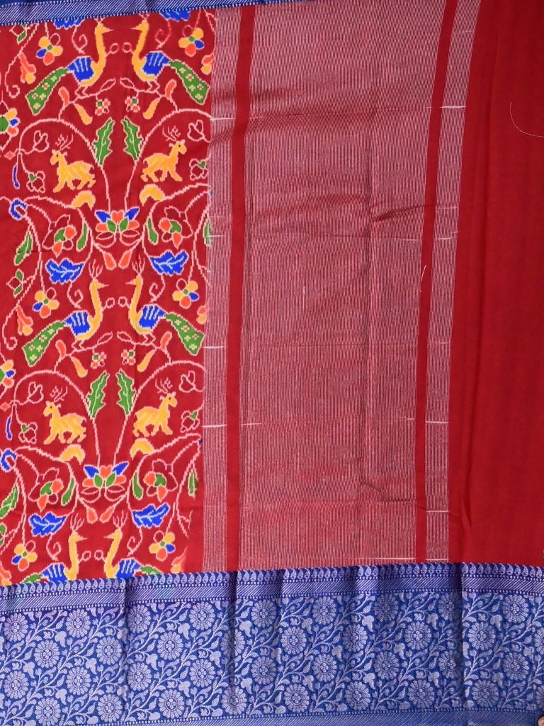 Munga fancy saree red color allover prints & zari border with short pallu and printed blouse