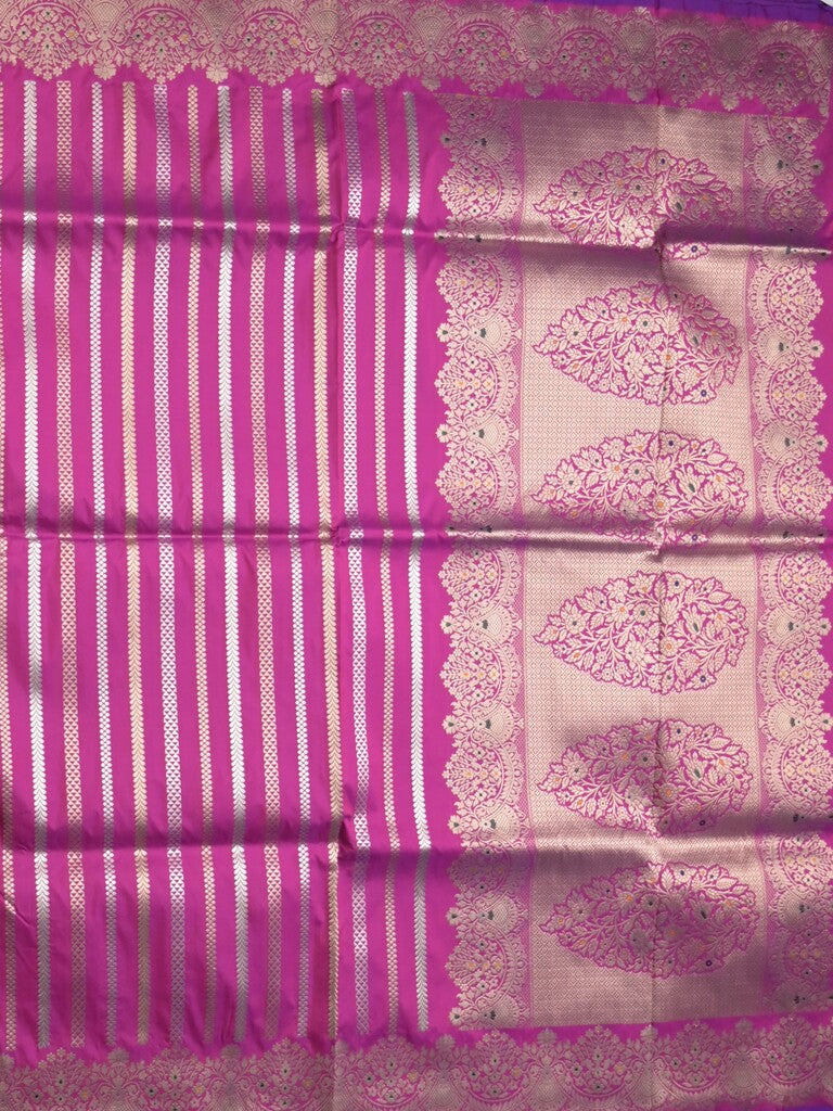 Banaras fancy saree purple color allover zari weaves & zari border with rich pallu and plain blouse