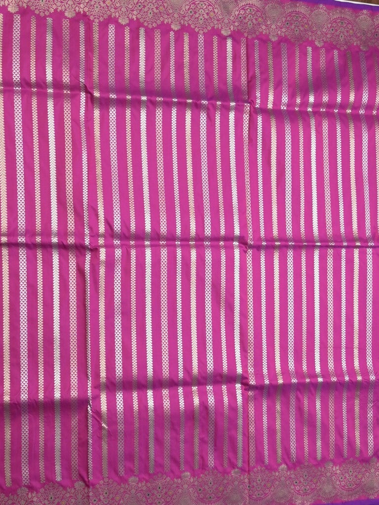 Banaras fancy saree purple color allover zari weaves & zari border with rich pallu and plain blouse