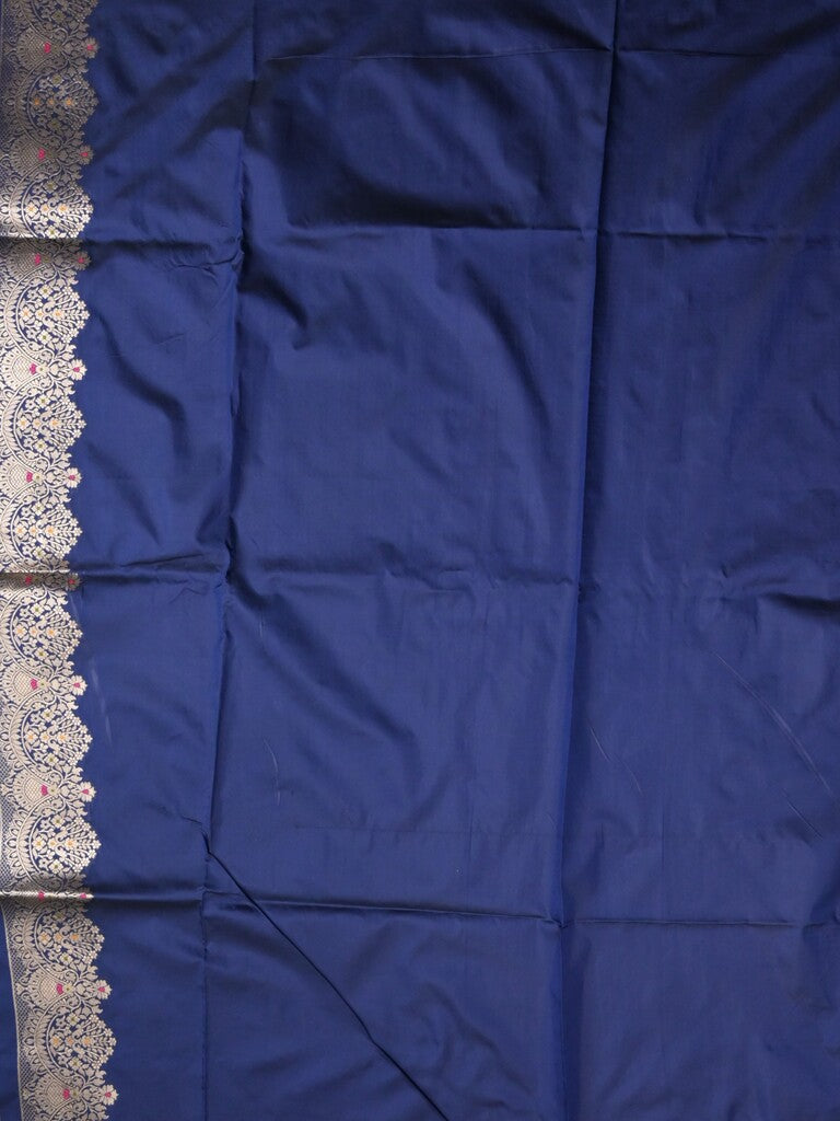 Banaras fancy saree navy blue color allover zari weaves & zari border with rich pallu and plain blouse