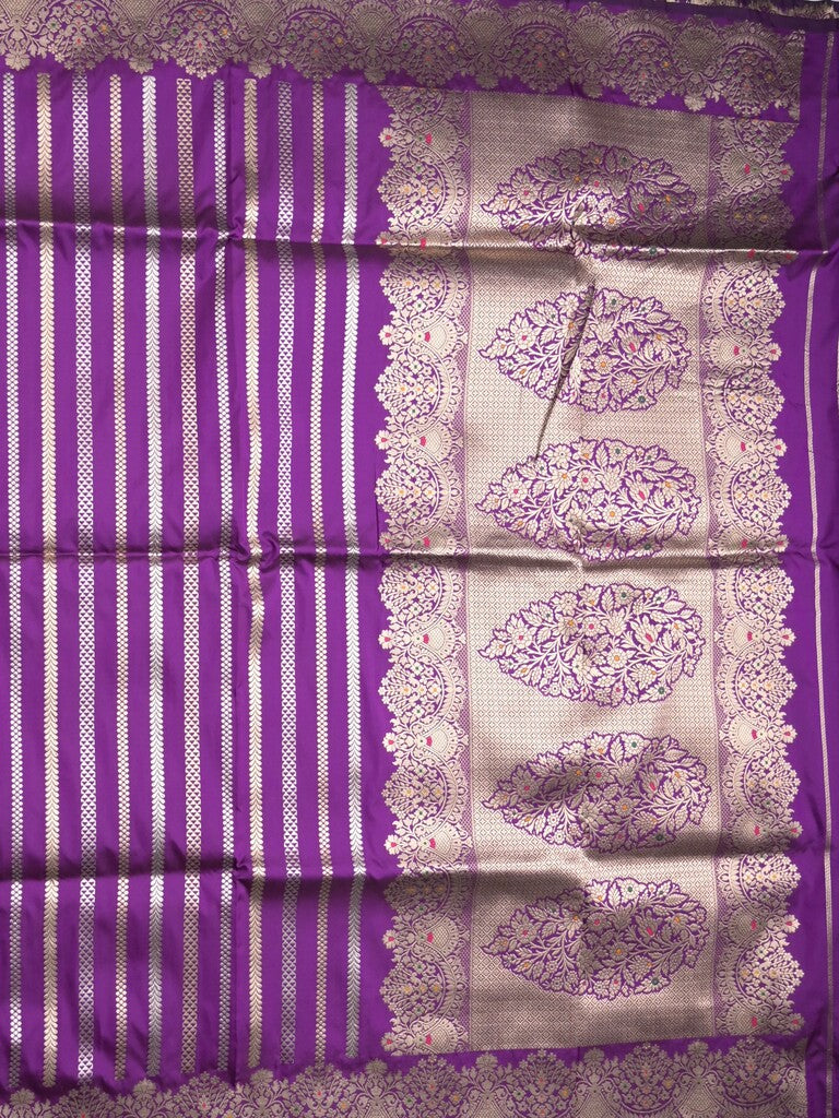 Banaras fancy saree violet color allover zari weaves & zari border with rich pallu and plain blouse