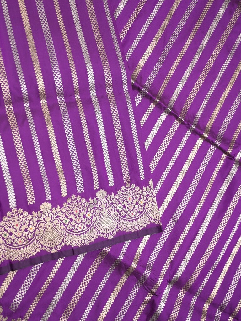 Banaras fancy saree violet color allover zari weaves & zari border with rich pallu and plain blouse