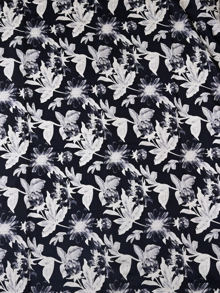 Mulberry silk fabric white and black color with allover floral prints