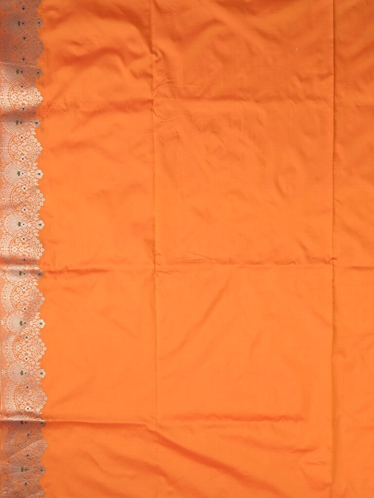 Banaras fancy saree orange color allover zari weaves & zari border with rich pallu and plain blouse