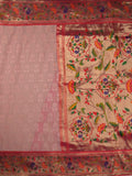 Chickenkari georgette saree cream color allover chickenkari work & paithani border with rich pallu and contrast blouse