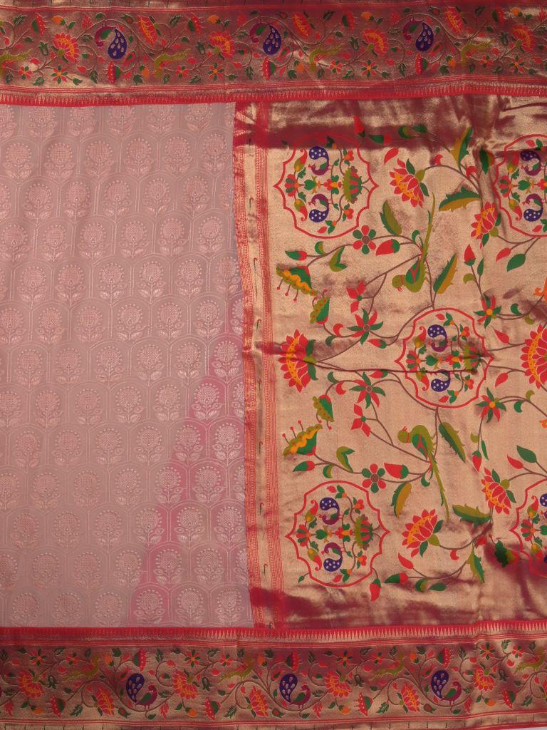 Chickenkari georgette saree cream color allover chickenkari work & paithani border with rich pallu and contrast blouse