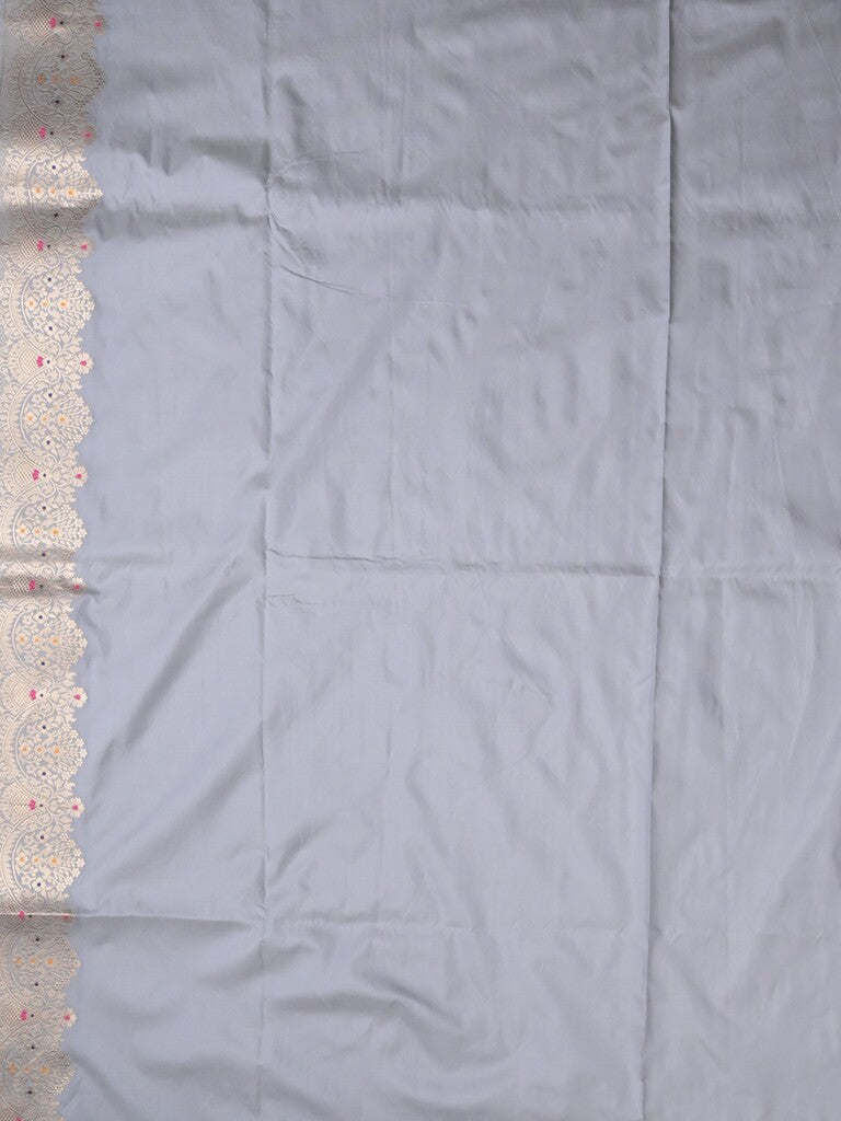 Banaras fancy saree grey color allover zari weaves & zari border with rich pallu and plain blouse