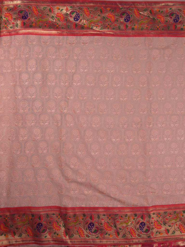 Chickenkari georgette saree cream color allover chickenkari work & paithani border with rich pallu and contrast blouse