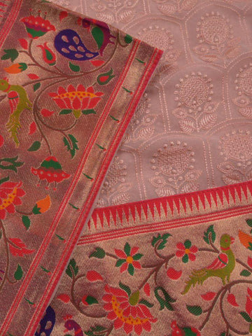 Chickenkari georgette saree cream color allover chickenkari work & paithani border with rich pallu and contrast blouse