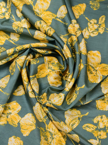 Mulberry silk fabric grey and yellow color with allover floral prints