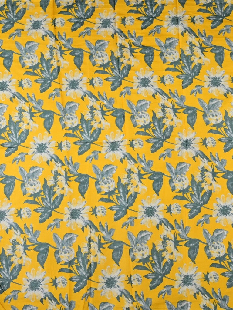 Mulberry silk fabric yellow and grey color with allover floral prints