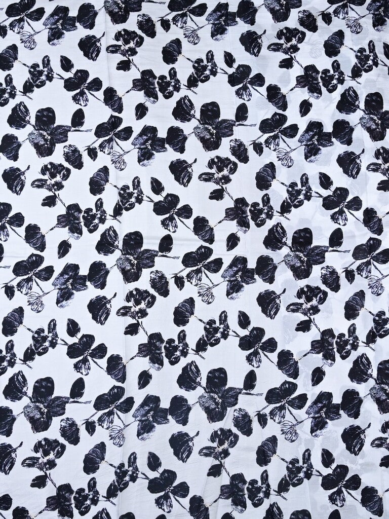 Mulberry silk fabric black and white color with allover floral prints