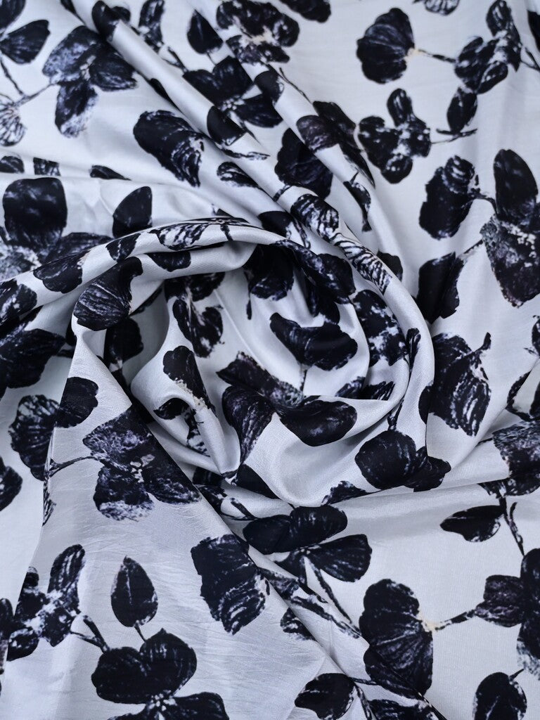 Mulberry silk fabric black and white color with allover floral prints